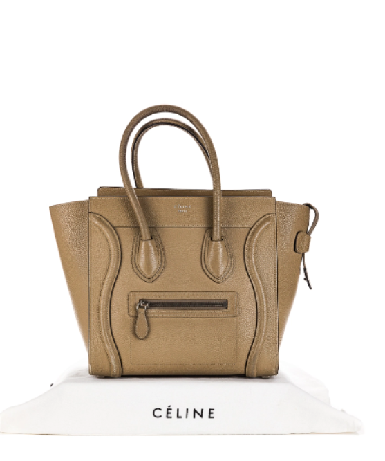 Celine Dune Beige Calfskin Micro Luggage Handbag with Silver hardware