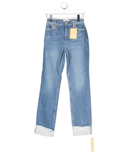 Reformation Blue Cynthia Cuffed High Rise Straight Jeans W24 - 7527013679294_Front_artisanalsoy.png