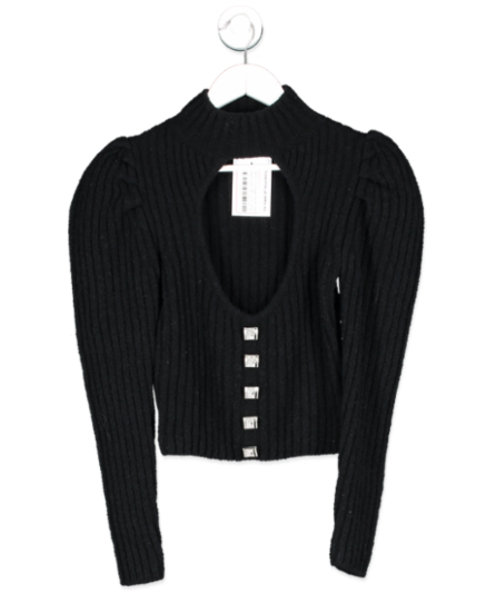 giuseppe di morabito Black Knit Cut-out Puff Sleeve Jumper With Crystal Buttons UK XXS - 7528481456318_Front_artisanalsoy.png