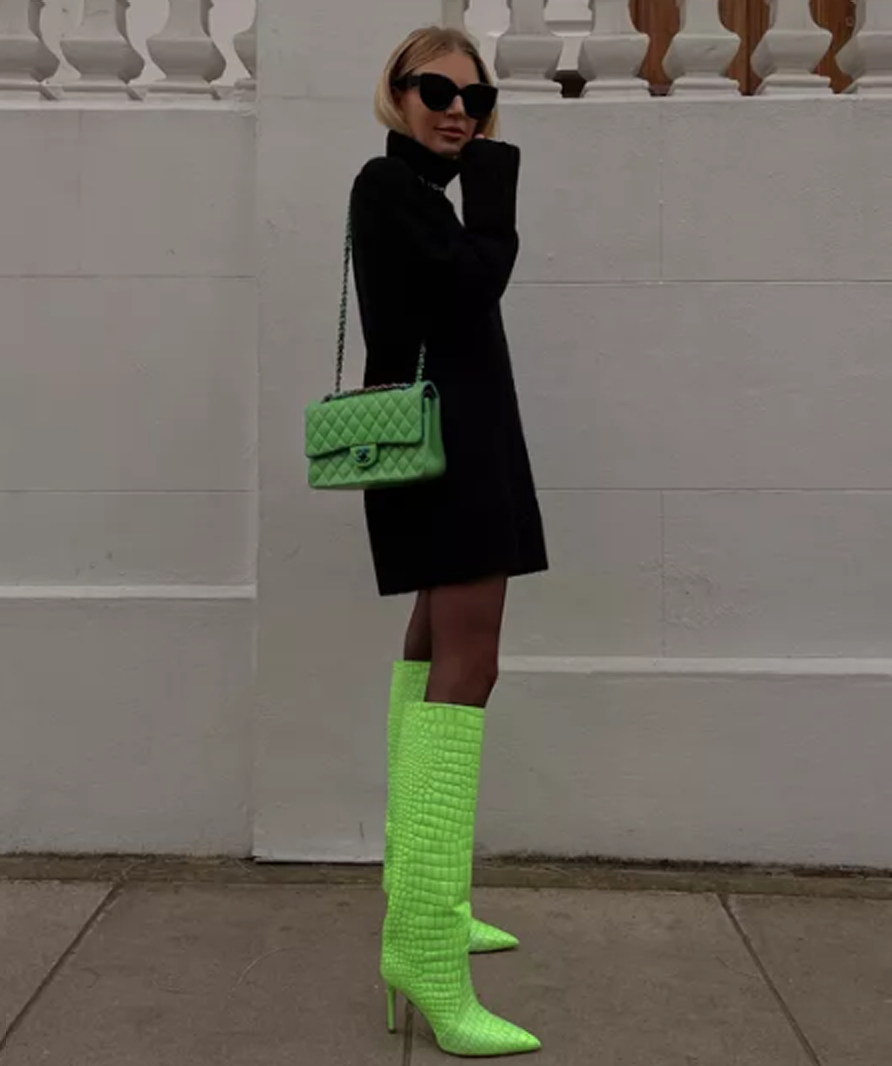 Bettina Vermillon Green Crocodile-effect Leather Knee-high Boots UK 5 EU 38 👠