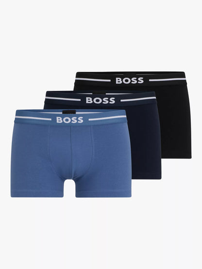 Hugo Boss Set of 3 Black/Blue/Navy Logo waistband Organic Cotton Trunk Boxer Shorts UK S