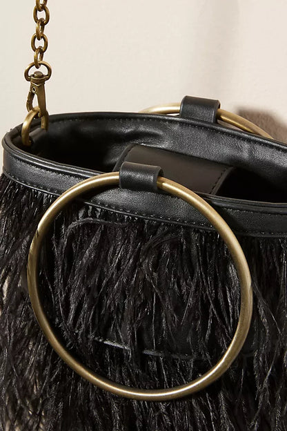 Free People Black Feather Bucket Bag