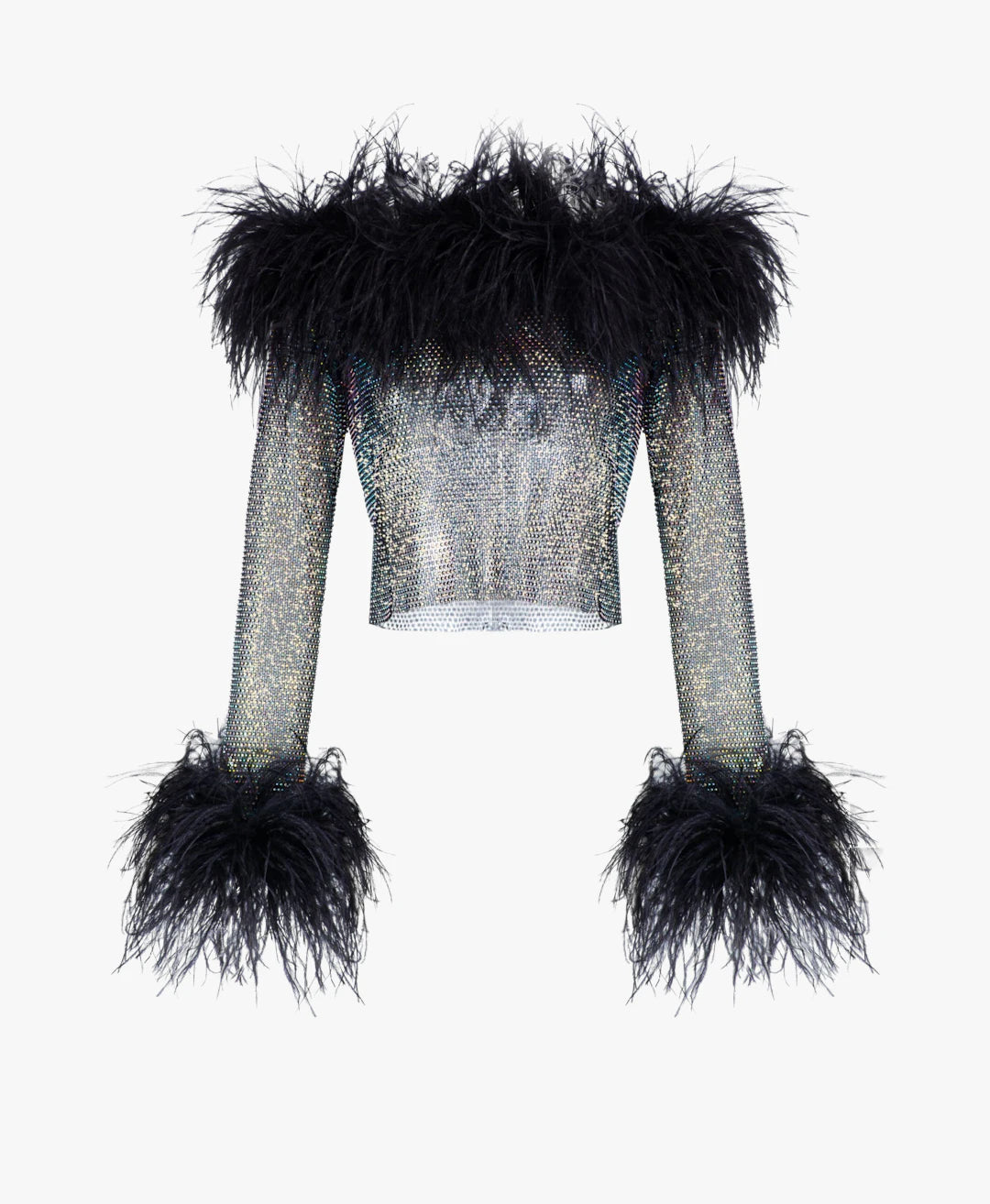 Santa Brands Black Sparkle Black Feathers Top W Open Shoulders UK L