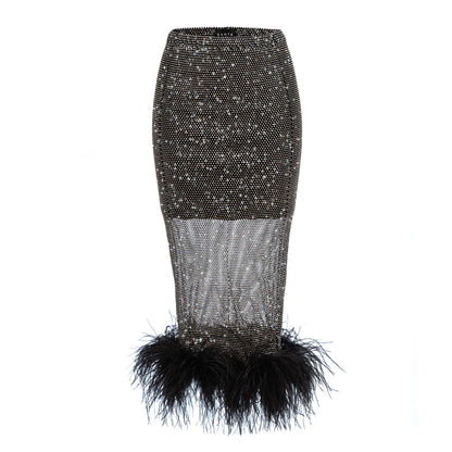 Santa Brands Black Sparkle feathers midi skirt UK L