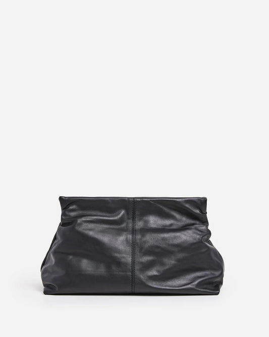 Flattered Black Leather Clay clutch bag