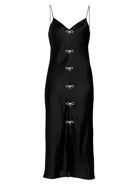 CAMI NYC Black Cerula Crystal bows embellished Silk Dress UK S