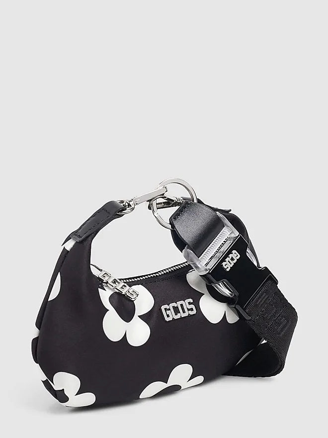 GCDS Black and White Daisy Banana mini neck bag