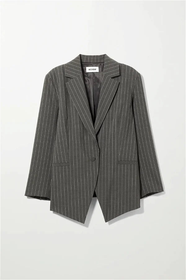 Weekday Charcoal Grey Pinstriped Marlin Oversized Blazer UK XS