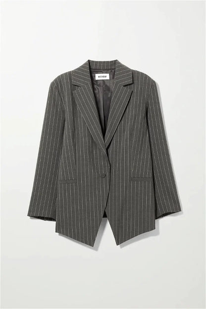 Weekday Charcoal Grey Pinstriped Marlin Oversized Blazer UK XS