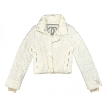 Chanel White Quilted Sportline Logo Sleeve Jacket UK 14